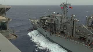 Replenishment at Sea USS Nimitz CVN 68 amp USNS Rainier TAOE 7 [upl. by Alix]