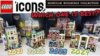 LEGO Icons Modulars Police Station vs Boutique Hotel vs Jazz Club vs Natural History Museum [upl. by Mcquoid]