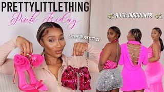 PARTY SZN PRETTY LITTLE THING HAUL  PINK FRIDAY SALE  💸 OFF… TRENDY OUTFITS [upl. by Aihsat324]