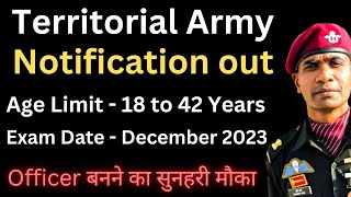 Territorial Army 2023 Notication out  Gainfully Employed  Eligibility  Exam Date [upl. by Enaled]