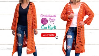 Abrigo tejido a crochet ðŸ’• Modelo â€œRomaquot ðŸŒº TUTORIAL PASO A PASO [upl. by Ahsekahs460]