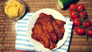 EASY Baked Tempeh Bacon Recipe Vegan OilFree [upl. by Aihsercal]