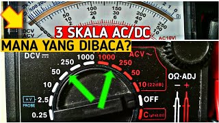 Cara membaca amp menggunakan skala multimeter analog untuk pengukuran AC DC di multitester [upl. by Sinnel]