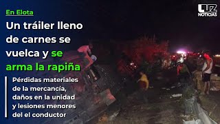 Vuelca tráiler lleno de carnes en Elota y se arma la rapiña [upl. by Disraeli]