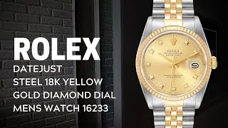 Rolex Datejust Steel 18K Yellow Gold Diamond Dial Mens Watch 16233  SwissWatchExpo [upl. by Oisorbma]