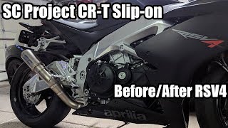 Aprilia RSV4 SC Project CRT Exhaust Install BeforeAfter [upl. by Ahsitruc]