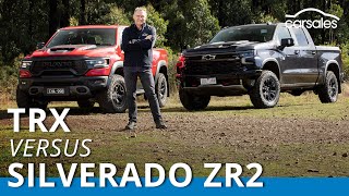 2023 Chevrolet Silverado ZR2 v RAM TRX Comparison  AllAmerican offroad pickup faceoff [upl. by Fitalludba]