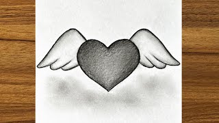 A cute heart with wing drawing  Cute drawing ideas for beginners  Step by step drawing [upl. by Nylrebmik]