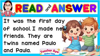 SHORT STORY WITH QUESTIONS  First Day of School  ENGLISH READING COMPREHENSION  Teacher Aya [upl. by Ainek]