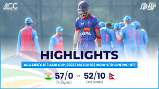 ACC Mens U19 Asia Cup  IndiaU19 vs NepalU19  Highlights [upl. by Ozzy811]