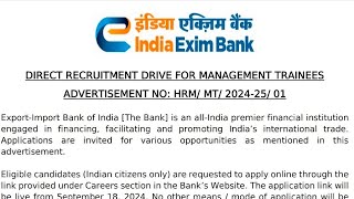 V14 EXIM BANK Management Trainee Vacancy 2024  Government Job [upl. by Aloisia721]