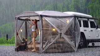 Solo camping in heavy rain  powerful rain adventures in tent and relaxing  ASMR [upl. by Leontina]