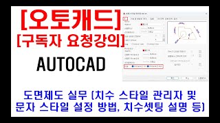 구독자 요청강의  오토캐드 실무 도면제도 치수 스타일 관리자 및 문자 스타일 설정 방법 치수셋팅 설명 [upl. by Imoan616]