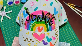 como pintar una gorra paso a paso pintura en tela  Cachucha pintada [upl. by Eicyak410]