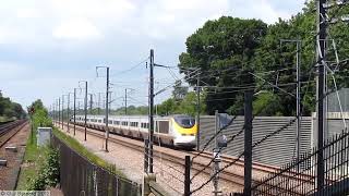 EuroStar raising pantograph at speed at Westenhanger [upl. by Mannie]