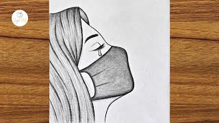 Beautiful girl with mask drawing  Pencil sketch for beginners  Easy drawing step by step [upl. by Llednahc]