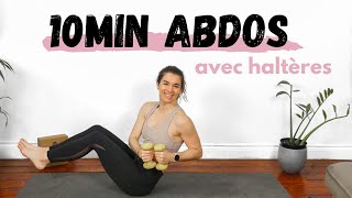 10MIN ABDOS AVEC HALTERES  ventre plat  abdominaux dessinés a la maison [upl. by Stead451]