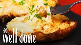 How To Make TwiceBaked Potatoes With Fontina And Chives  Recipe  Well Done [upl. by Ilat909]