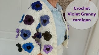 Violet granny square jacket  crochet tutorial  cardigan  vintage flower [upl. by Esertal]