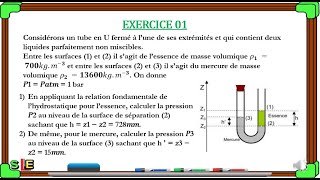 STATIQUE DES FLUIDES EXERCICE 1 Tube en U [upl. by Allehcram195]