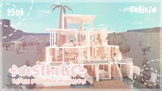 Blush Aesthetic Modern Mansion 150k Exterior  Bloxburg House Build [upl. by Oleg]