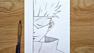 How to draw Gojo  Easy Anime half face step by step  easy drawing tutorial [upl. by Adamsen]