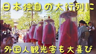 奈良公園に突然あらわれた、あの行列に外国人観光客が大喜び [upl. by Irpac]