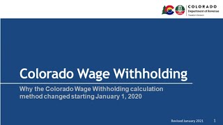 Colorado Wage Withholding Changes for 2020 [upl. by Brianna518]