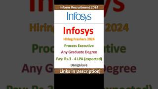 Infosys Fresher Jobs 2024  Process Executive  Any Graduate  Bangalore  IT Jobs [upl. by Aivonas]