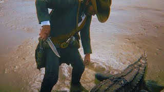 RDR2  Arthur Morgan killing and skinning an alligator in the shallow swamps of Lemoyne [upl. by Annahaj563]