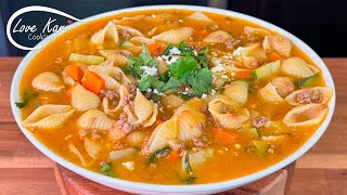 Traditional Mexican Sopita Concha Shell Soup with Ground Beef Sopa de Conchitas con Carne Molida [upl. by Aihsekin]