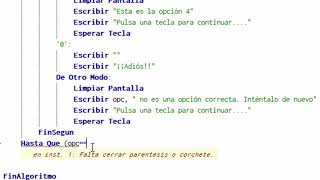 Crear un menú en pseudocódigo con PSeInt [upl. by Rame]