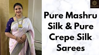 Pure Mashru Silk amp Pure Crepe Silk Sarees  SamathaReddyStudio [upl. by Celie]