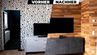 💥 DIY Wand mit Holz verkleiden  einfach mit MEGA EFFEKT [upl. by Nerissa575]