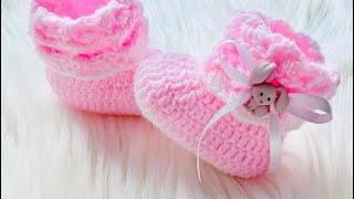 Crochet baby booties  How to crochet  Crochet baby shoes  Easy Pattern CrochetForBaby [upl. by White926]