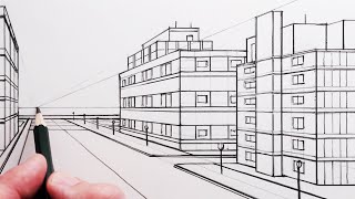 How to Draw a Road and Buildings in OnePoint Perspective Fast and Slow [upl. by Gabor]