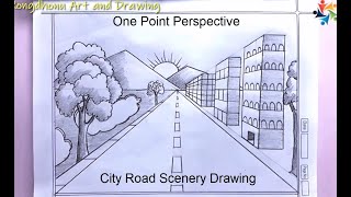 One Point Perspective City Road  Scenery Drawing  Very Easy Tutorial [upl. by Anyrtak]