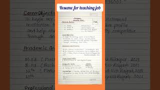 Resume for teacher job  for government and private teacher [upl. by Essilem]