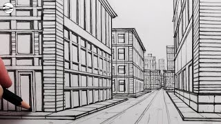 How to Draw a City Street using OnePoint Perspective [upl. by Lac880]