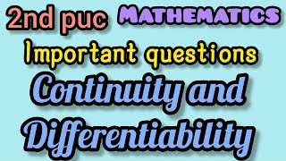 Continuity and Differentiability2nd pu mathematicsimportant questionsjobexameducation2ndpuc [upl. by Nitsu]