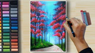 Tricks to Draw Realistic 😱 ROADWAYS CHERRY BLOSSOM  step by step Tutorial  Soft Pastel Drawing [upl. by Vachell]