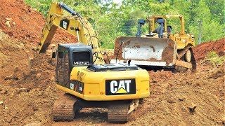 Construction Equipment Excavator Bulldozer Working Building New Road [upl. by Crawford]